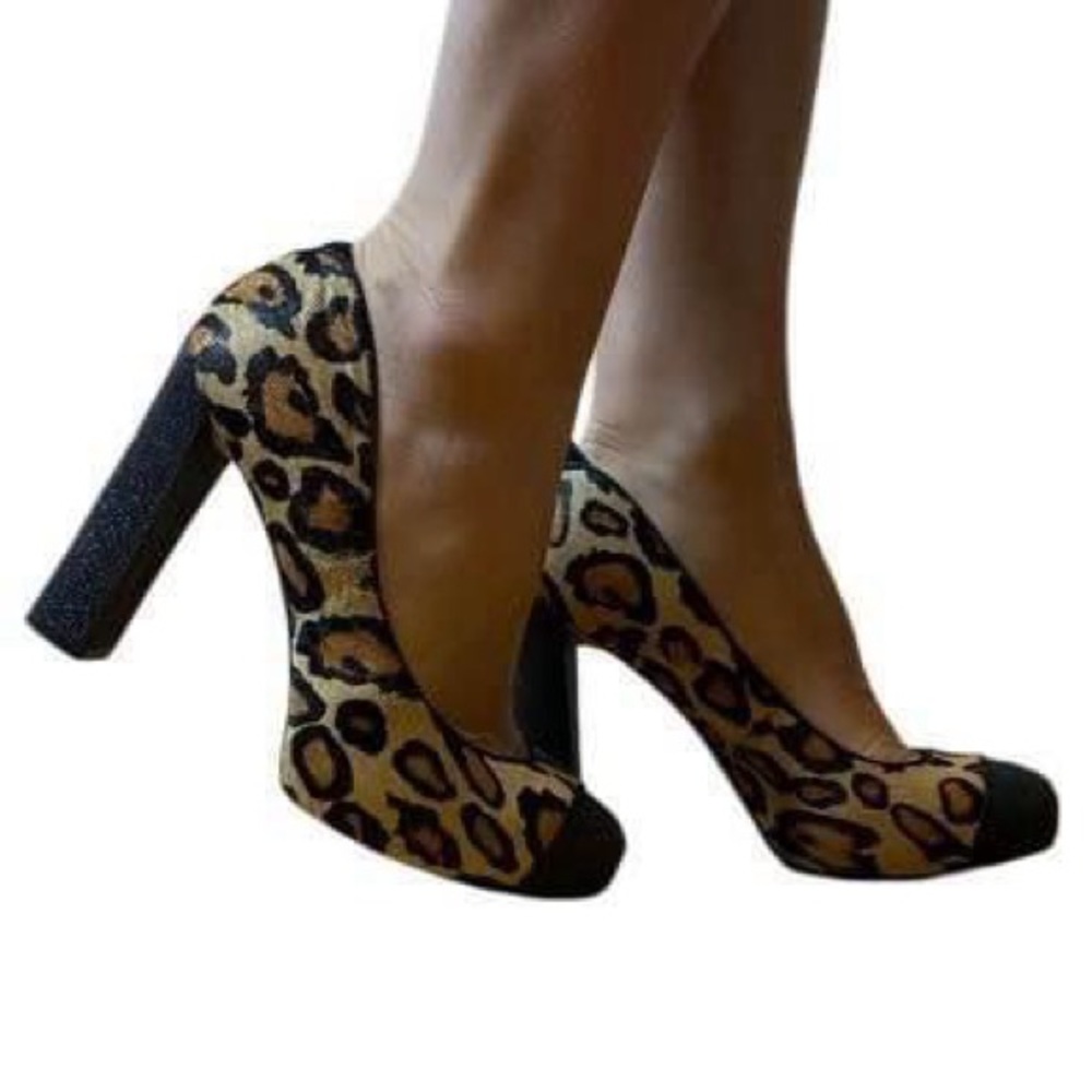 Sam Edelman France Glitter Spectator Leopard Print Rockabilly Heels SIZE 9.5